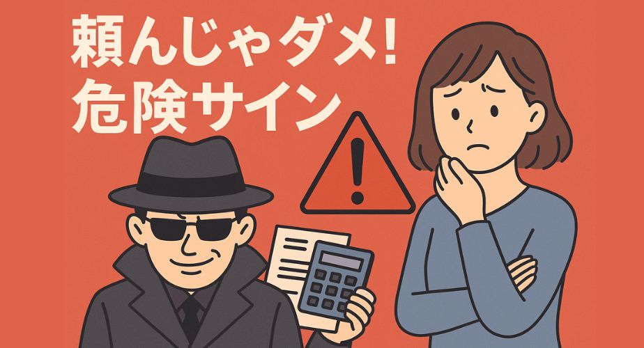悪質な探偵に注意を促す警告マーク付きのイラスト