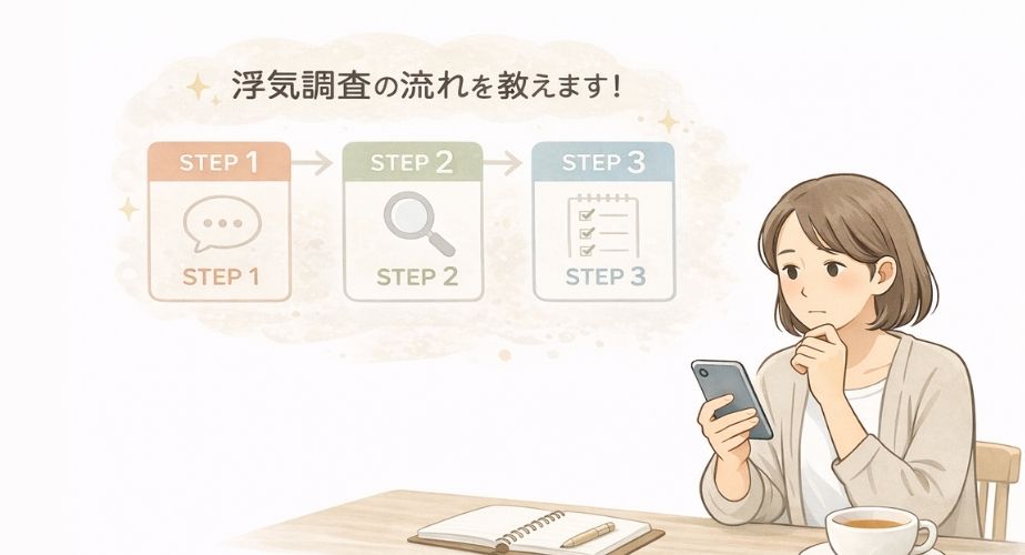 浮気調査の流れをステップ形式で解説する章のアイキャッチ画像