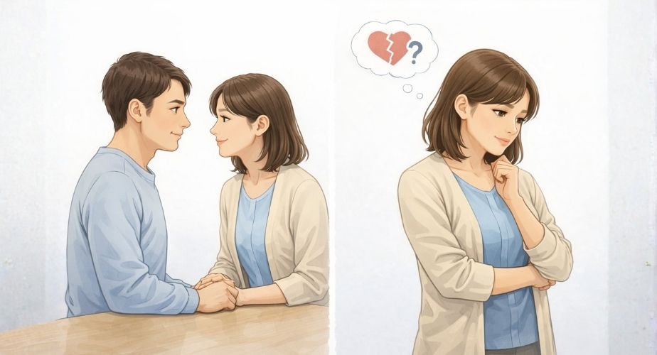 再構築を選ぶケースと後悔しやすいケースを冷静に考える主婦のイメージ