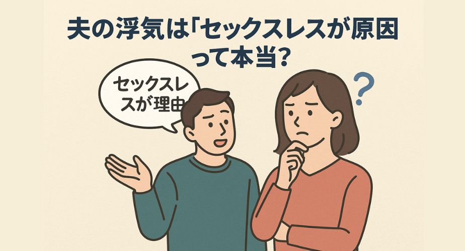 セックスレスを理由に浮気を正当化しようとする夫と、それを信じられずに困惑する妻の対話場面。
