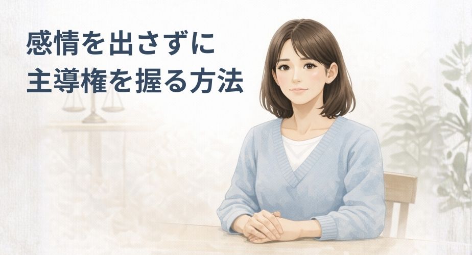 感情を抑え、冷静に主導権を握る主婦のイラスト