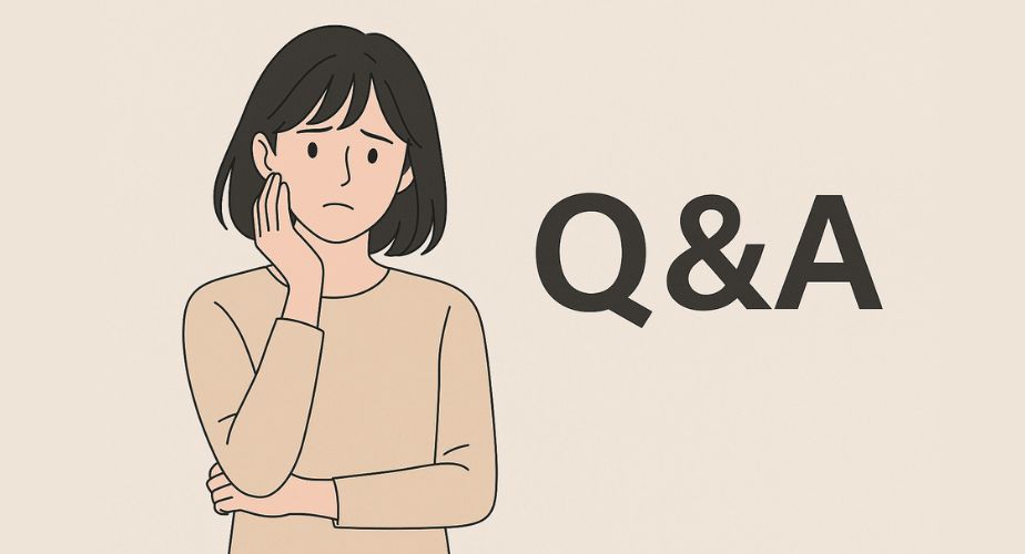 黒髪セミロングの日本人女性が穏やかな表情で質問に答えるような雰囲気で描かれている。背景には『Q&A』という文字がやさしく表示された