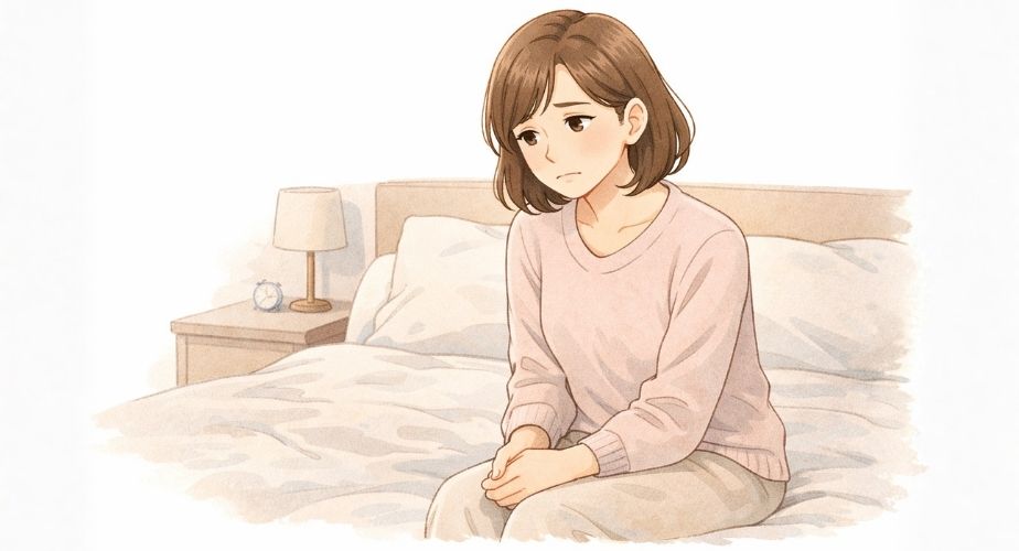 夫に求められず、心のモヤモヤを感じている主婦のイラスト