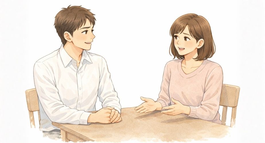 セックスレス改善に向けて前向きに話し合う夫婦のイラスト