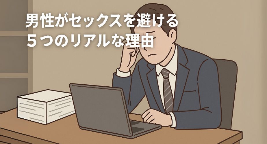 疲れた表情で仕事をしているスーツ姿の男性のイラスト