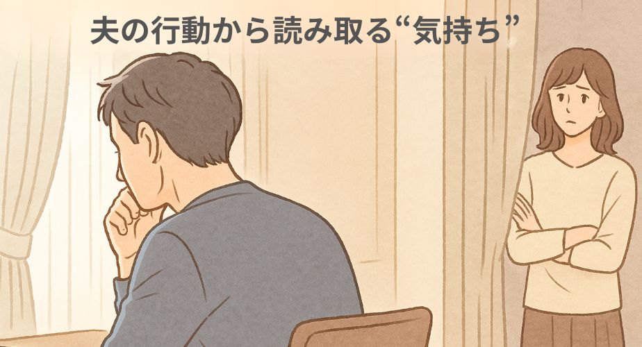 思い悩む男性と、それを見つめる女性の切ない距離感を描いたイラスト